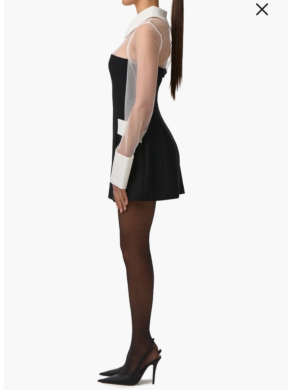 Naked wardrobe Black White Mini with Sheer chiffon Panel cuff Sleeve Sz small - Picture 7 of 8